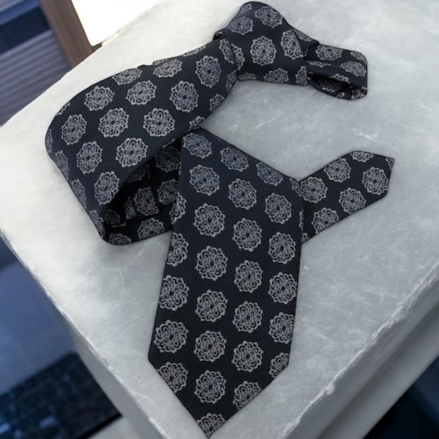 DMITRY Men's Navy Patterned Italian Silk Tie