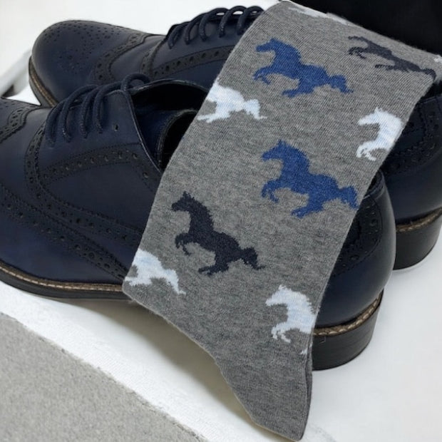 DMITRY Horse Patterned Made in Italy Mercerized Cotton Blend Socks