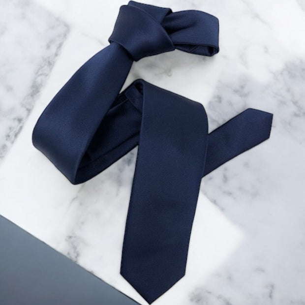 Dmitry Men's Navy Italian Silk Solid Skinny Tie & Pocket Square