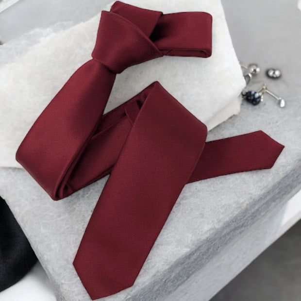 Dmitry Men's Burgundy Italian Silk Solid Skinny Tie & Pocket Square Set