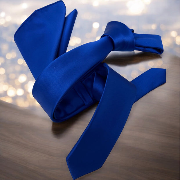 Dmitry Men's Royal Blue Italian Silk Solid Skinny Tie & Pocket Square