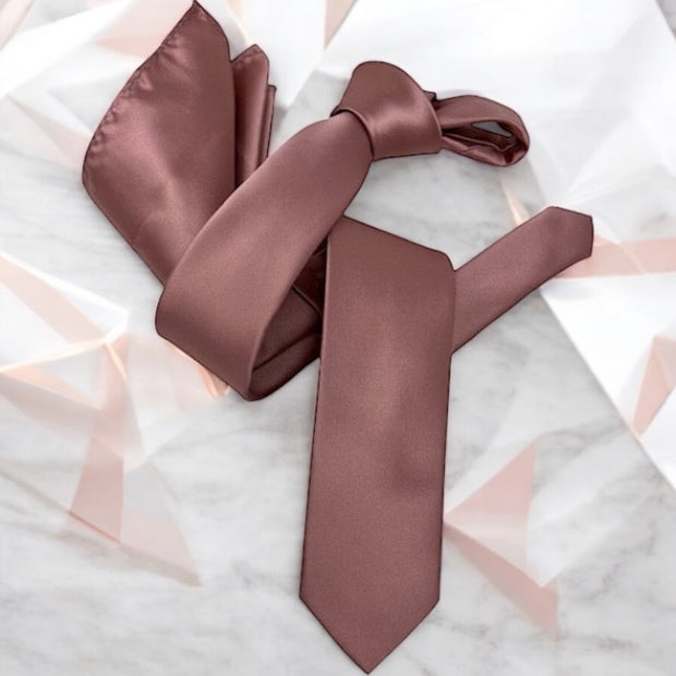 DMITRY Men's Dusty Pink Italian Silk Solid Skinny Tie & Pocket Square Set