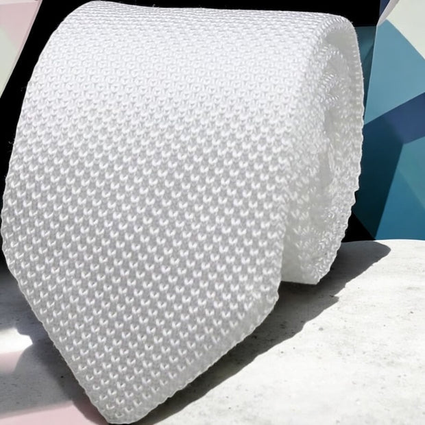 DMITRY Men's Made in Italy Knitted Silk White Tie