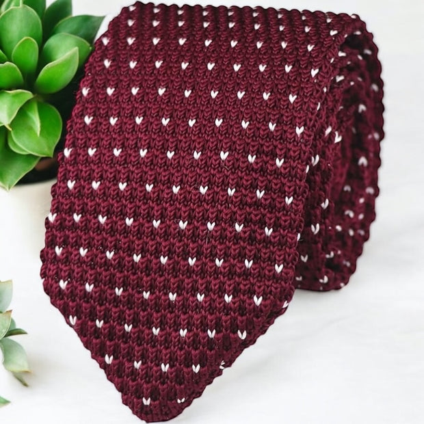DMITRY Men's Made in Italy Knitted Silk Burgundy Tie