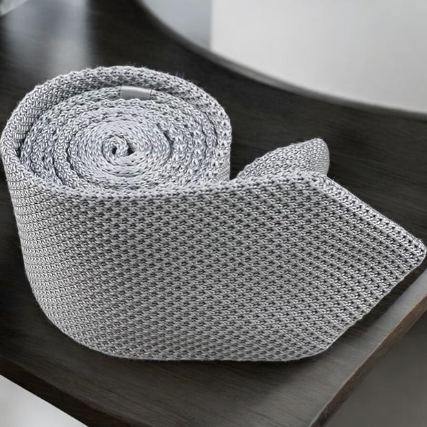 DMITRY Men's Made in Italy Knitted Silk Light Grey Tie