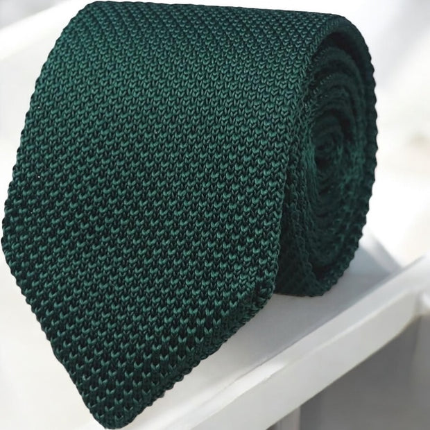 DMITRY Men's Made in Italy Knitted Silk Green Tie