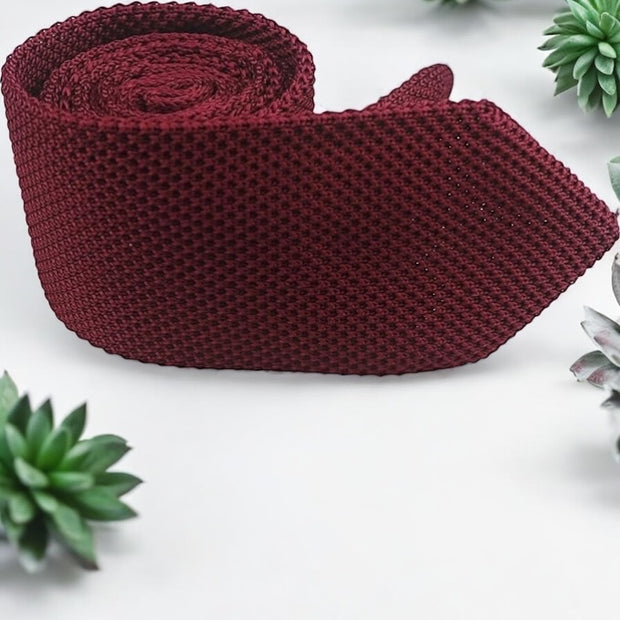 DMITRY Men's Made in Italy Knitted Silk Burgundy Tie