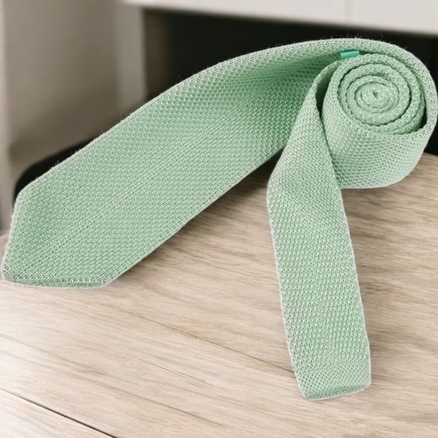 DMITRY Men's Made in Italy Knitted Silk Sage Green Tie