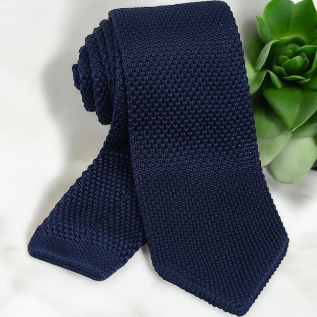 DMITRY Men's Made in Italy Knitted Silk Navy Tie