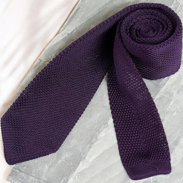 DMITRY Men's Made in Italy Knitted Silk Dark Purple Tie