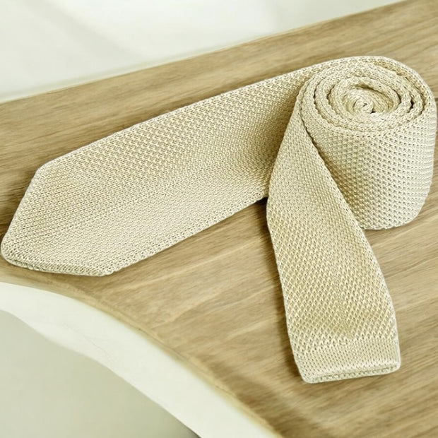 DMITRY Men's Made in Italy Knitted Silk Beige Tie