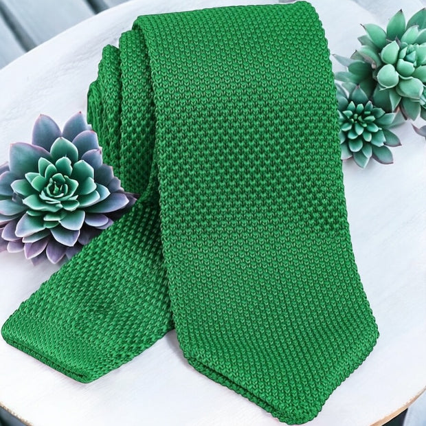 DMITRY Men's Made in Italy Knitted Silk Green Tie