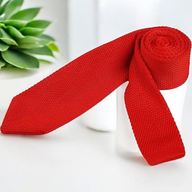 DMITRY Men's Made in Italy Knitted Silk Red Tie