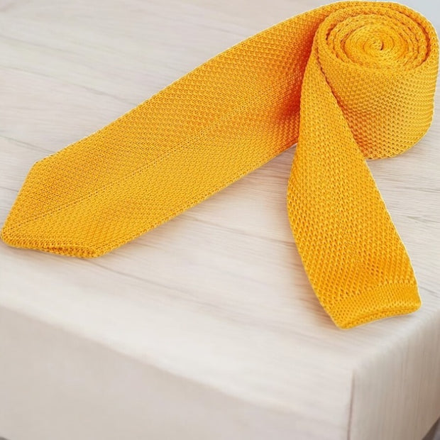 DMITRY Men's Made in Italy Knitted Silk Yellow Tie
