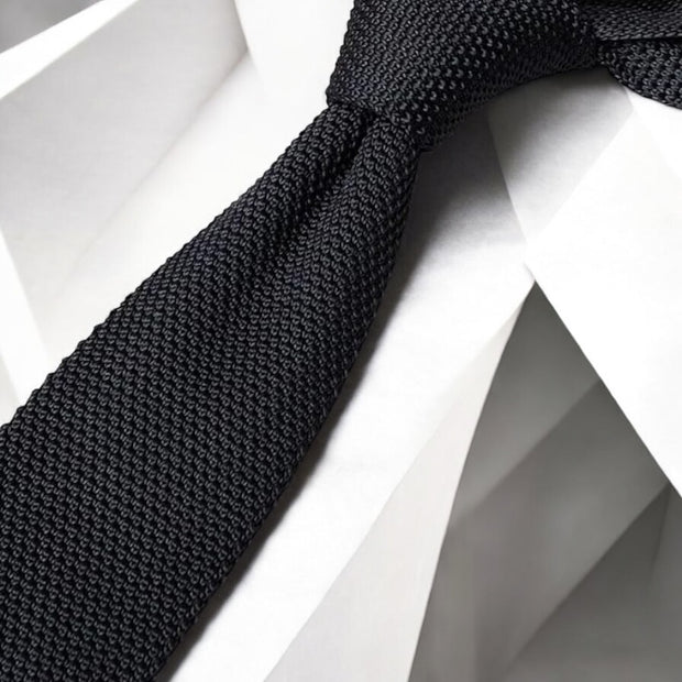 DMITRY Men's Made in Italy Knitted Silk Black Tie