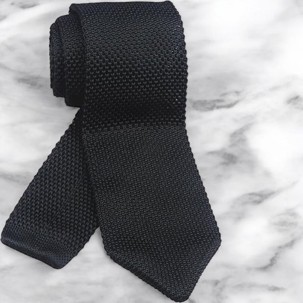 DMITRY Men's Made in Italy Knitted Silk Black Tie