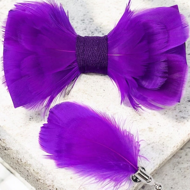 Handmade Feather Purple Patterned Pre-Tied Bow Tie