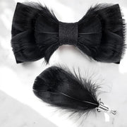 Handmade Feather Black Patterned Pre-Tied Bow Tie