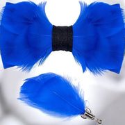 Handmade Feather Blue Patterned Pre-Tied Bow Tie