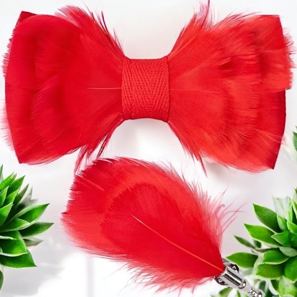 Handmade Feather Red Patterned Pre-Tied Bow Tie