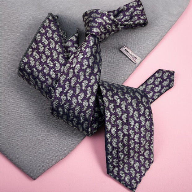 DMITRY Men's Purple Patterned Italian Silk Tie & Pocket Square Set - Limited Edition