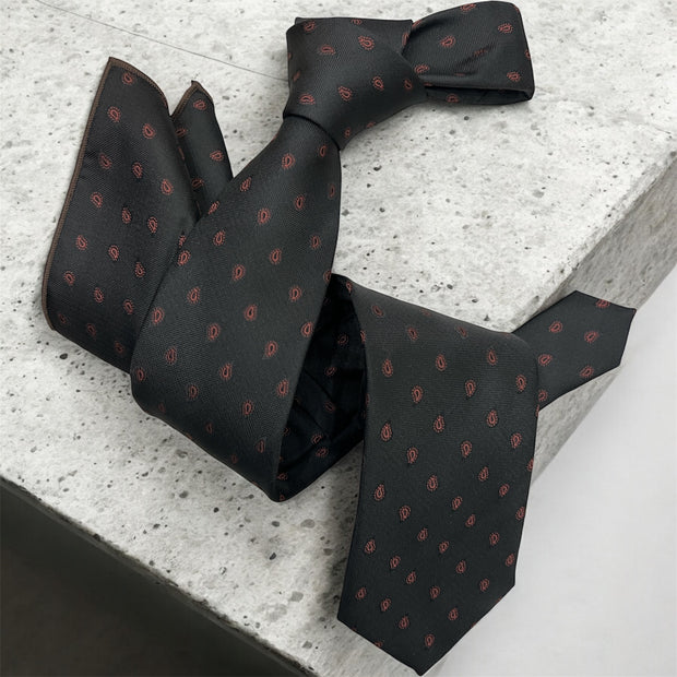 DMITRY Men's Black Patterned Italian Silk Tie & Pocket Square Set - Limited Edition