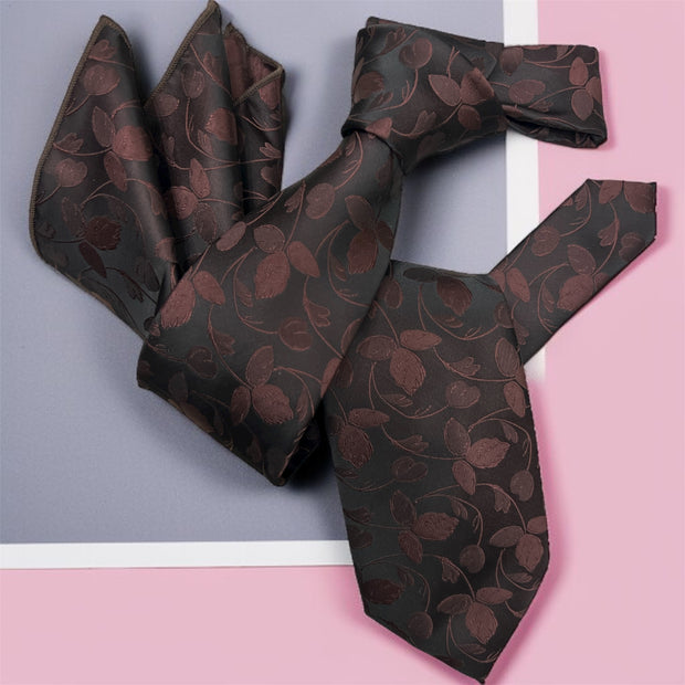 DMITRY Men's Brown Patterned Italian Silk Tie & Pocket Square Set - Limited Edition
