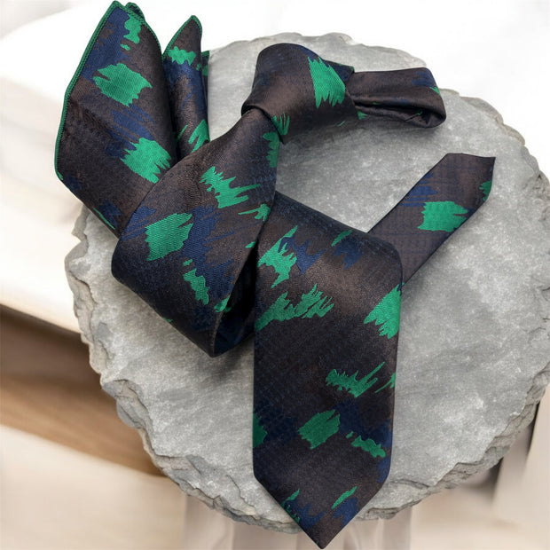 DMITRY Men's Brown Patterned Italian Silk Tie & Pocket Square Set - Limited Edition
