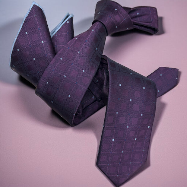 DMITRY Men's Purple Patterned Italian Silk Tie & Pocket Square Set - Limited Edition