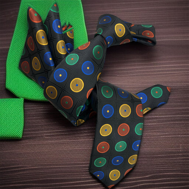 DMITRY Men's Black Patterned Italian Silk Tie & Pocket Square Set - Limited Edition