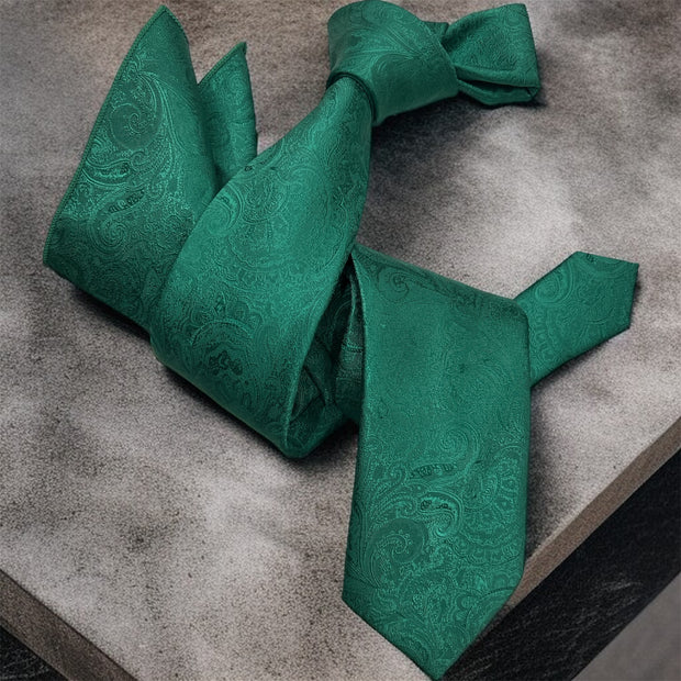 DMITRY Men's Green Patterned Italian Silk Tie & Pocket Square Set - Limited Edition