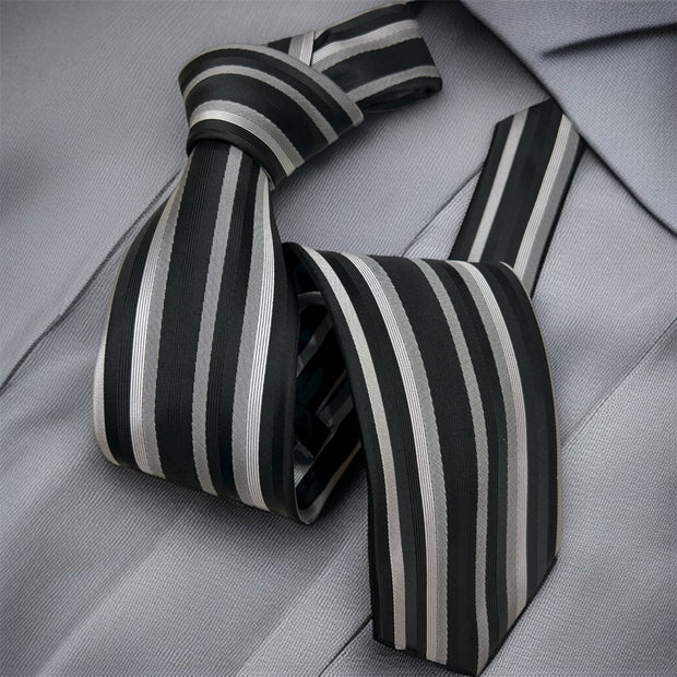 DMITRY Men's Black Patterned Italian Silk Tie & Pocket Square Set - Limited Edition