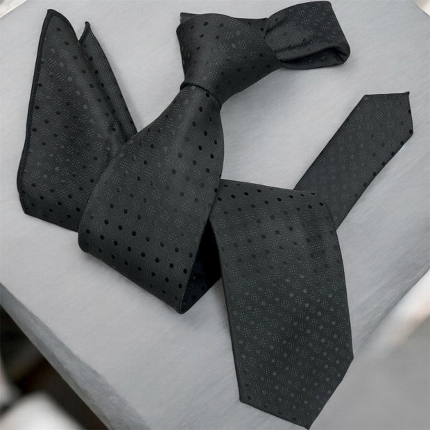 DMITRY Men's Black Polka Dot Italian Silk Tie & Pocket Square Set - Limited Edition