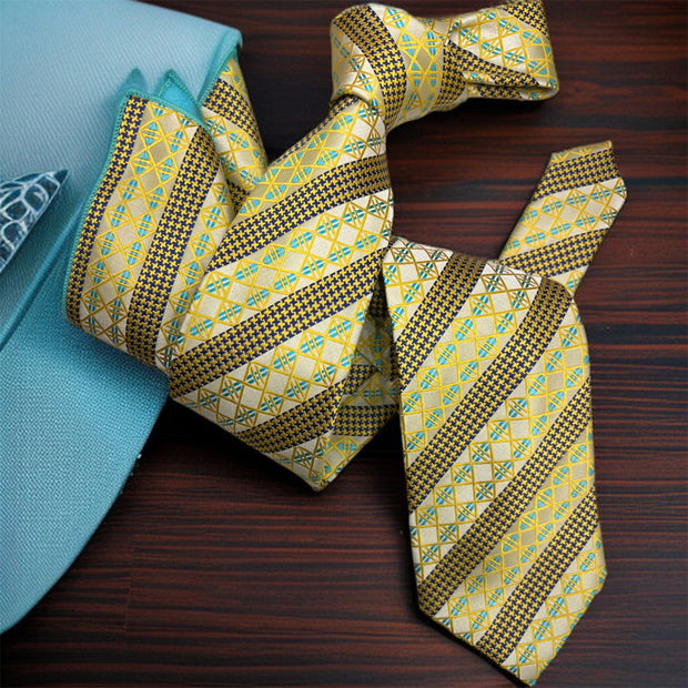 DMITRY Men's Yellow Patterned Italian Silk Tie & Pocket Square Set - Limited Edition