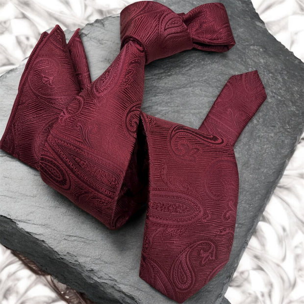 DMITRY Men's Burgundy Patterned Italian Silk Tie & Pocket Square Set - Limited Edition