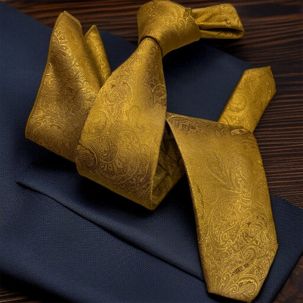 DMITRY Men's Gold Patterned Italian Silk Tie & Pocket Square Set - Limited Edition