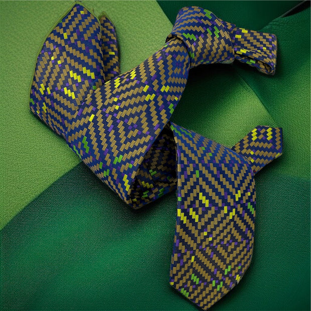 DMITRY 7-Fold Men's Purple Patterned Italian Silk Tie & Pocket Square Set