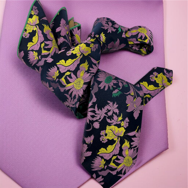 DMITRY 7-Fold Men's Purple Patterned Italian Silk Tie & Pocket Square Set