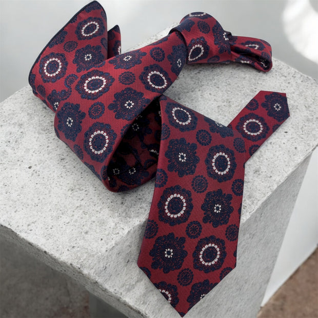 DMITRY Men's Burgundy Patterned Italian Silk Tie & Pocket Square Set - Limited Edition