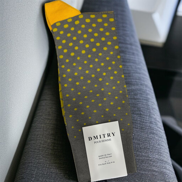 DMITRY Yellow Patterned Made in Italy Mercerized Cotton Socks