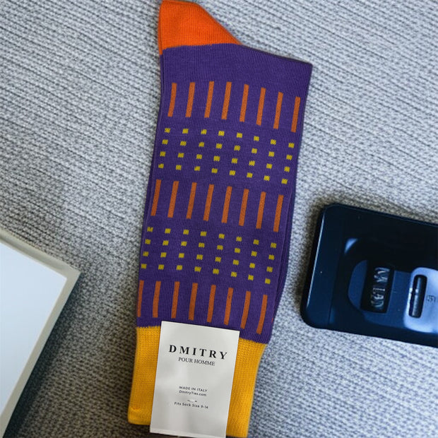 DMITRY Purple Patterned Made in Italy Mercerized Cotton Socks