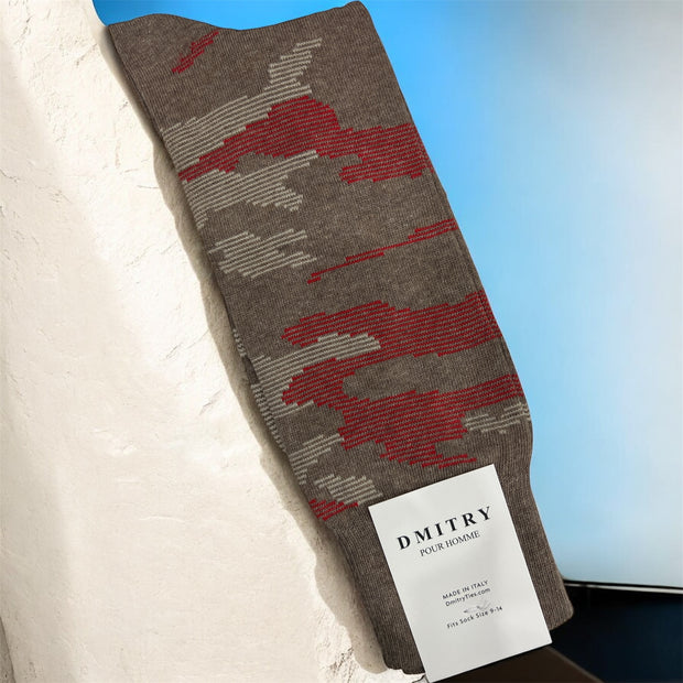 DMITRY Light Brown Patterned Made in Italy Mercerized Cotton Socks