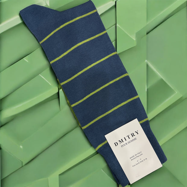 DMITRY Blue Patterned Made in Italy Mercerized Cotton Socks