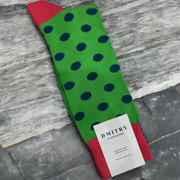 DMITRY Green Patterned Made in Italy Mercerized Cotton Socks