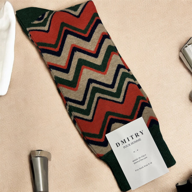 DMITRY Orange Patterned Made in Italy Mercerized Cotton Socks