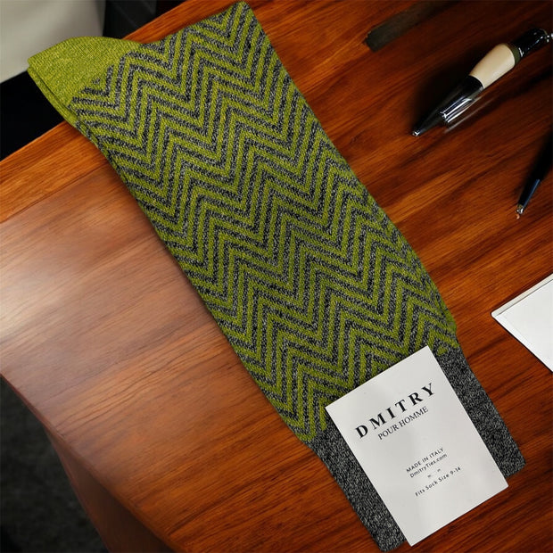 DMITRY Green Patterned Made in Italy Mercerized Cotton Socks
