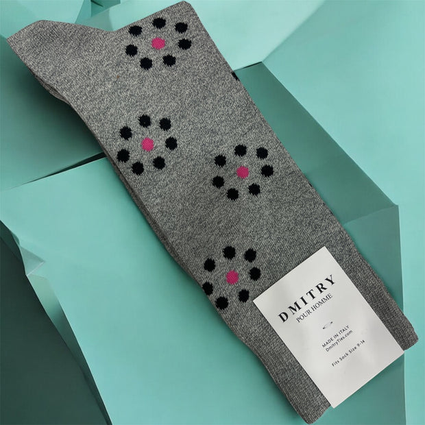 DMITRY Grey Patterned Made in Italy Mercerized Cotton Socks