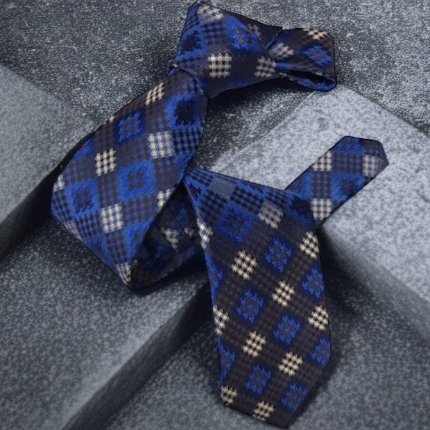 Dmitry Men's Italian Blue and Brown Patterned Silk Tie