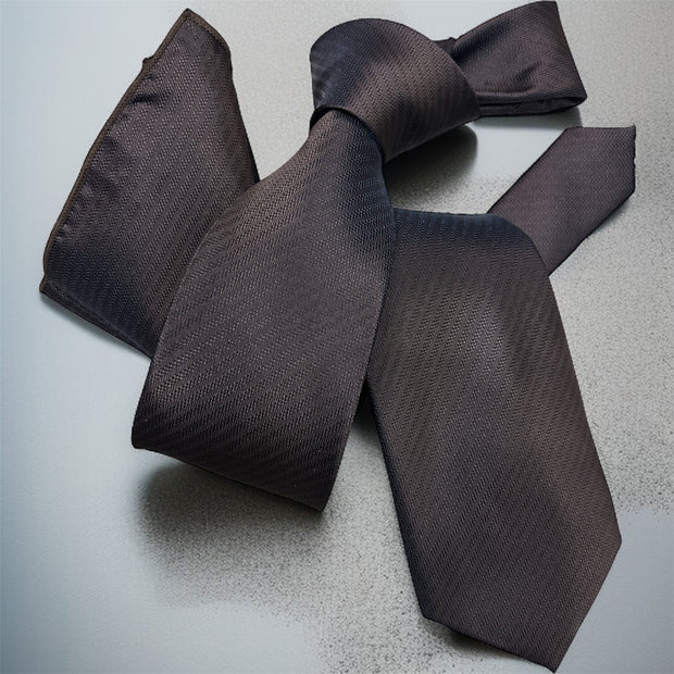 DMITRY Men's Brown Patterned Italian Silk Tie & Pocket Square Set - Limited Edition