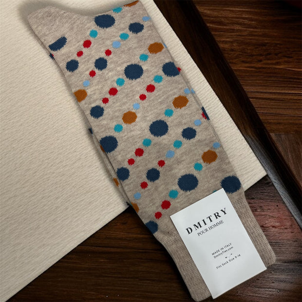 DMITRY Beige Patterned Made in Italy Mercerized Cotton Socks